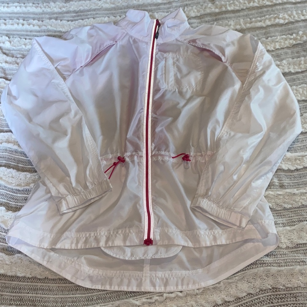 Athleta White Packable Windbreaker Jacket with Pink Trim